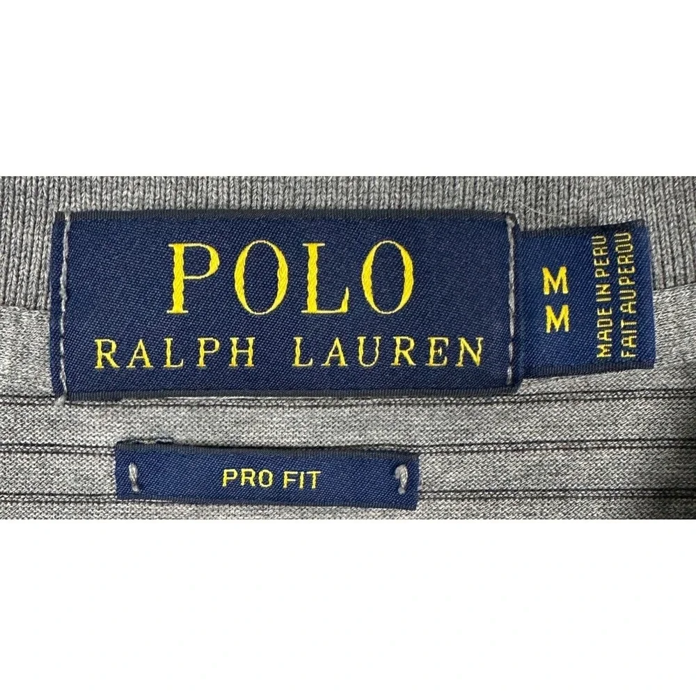 Polo Ralph Lauren Polo Shirt Mens Medium Grey Striped Pro Fit Big Pony Rugby
